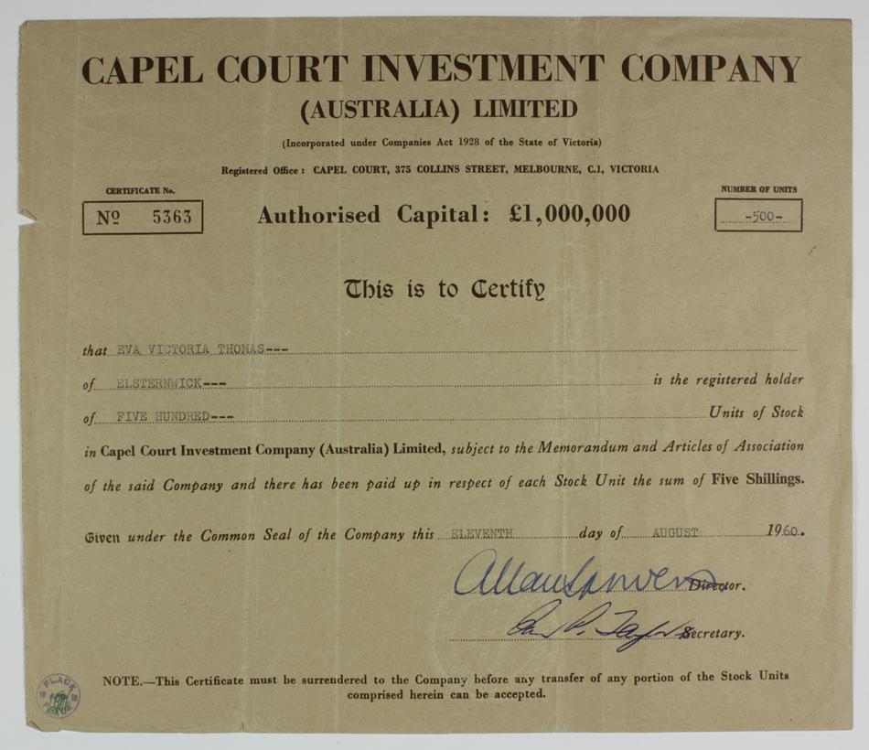 Old share certificate