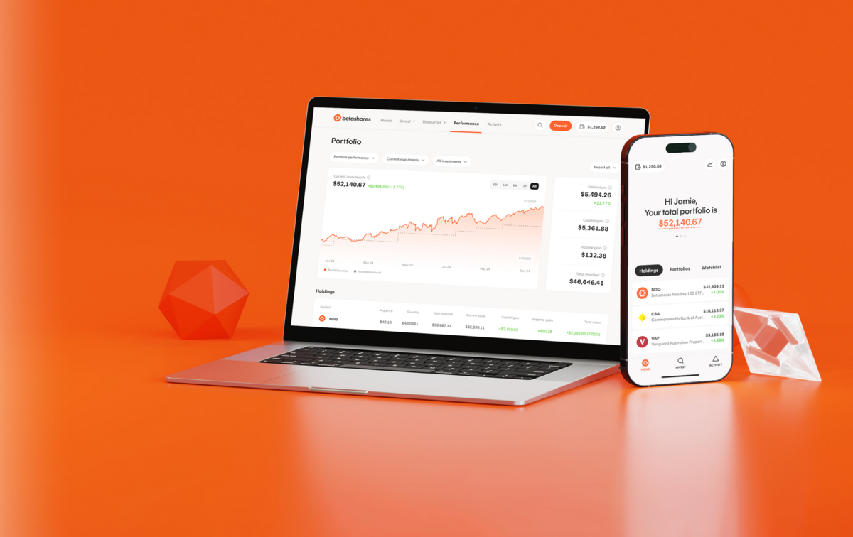 Betashares Direct on laptop and phone